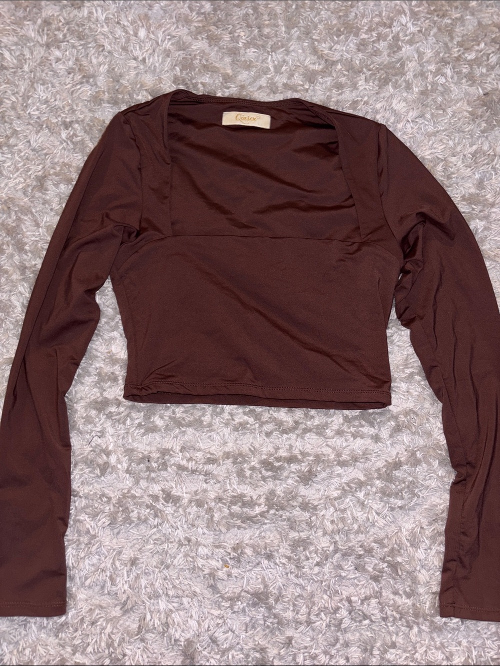 Chocolate Brown Square Neck Long Sleeve Crop Top